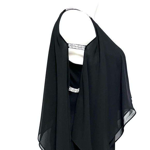 NEW Glamour Nights Chiffon Cocktail Dress Size 16 Crystal Embellished Sleeves - Picture 9 of 11